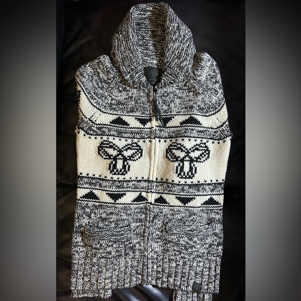 Aritzia TNA Sea to Sky Lambswool Sweater Cowichan Zip Cardigan Women Size Medium